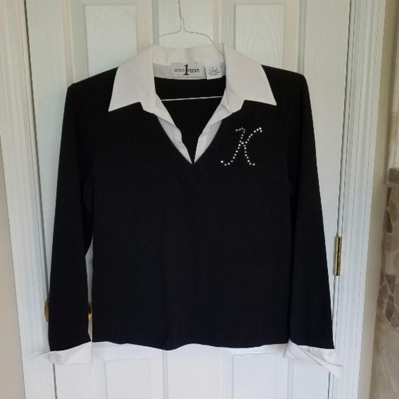 Black Top with Initial "K" in Rhinestones - Picture 1 of 5